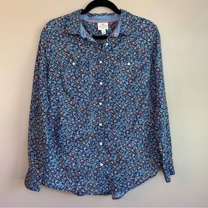 St. John’s Bay Women’s Blue Floral Button Up Long Sleeve Casual Dress Shirt | L